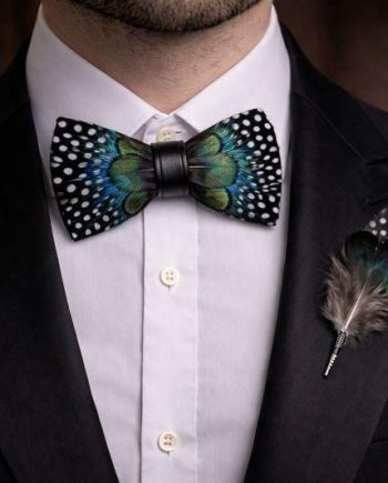 Blue Green Polka Dot Feather Bow Tie Set – Handcrafted Formal Wedding Feather Bow Tie