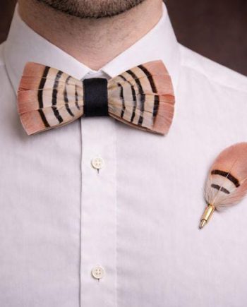 Dusty Rose Cream Striped Feather Bow Tie Set – Handcrafted Formal Wedding Feather Bow Tie