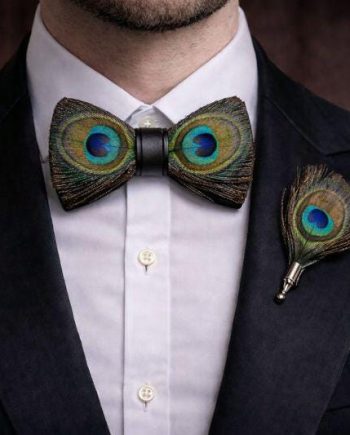 Peacock Eye Feather Bow Tie Set – Handcrafted Formal Wedding Feather Bow Tie
