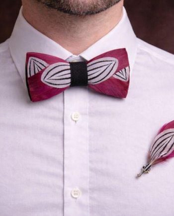 Magenta Pink Patterned Feather Bow Tie Set – Handcrafted Formal Wedding Feather Bow Tie