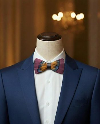 Purple Orange Blue Feather Bow Tie Set – Handcrafted Formal Wedding Feather Bow Tie
