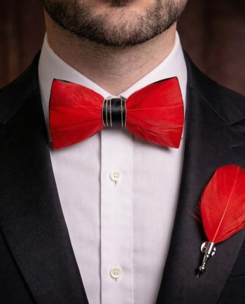 Bright Red Feather Bow Tie Set – Handcrafted Formal Wedding Feather Bow Tie