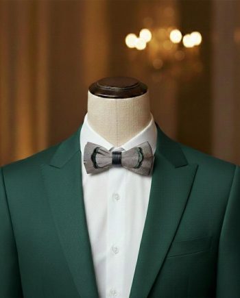 Gray Green Feather Bow Tie Set – Handcrafted Formal Wedding Feather Bow Tie